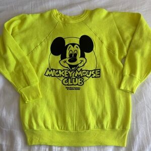 RARE Vintage Disney Neon Yellow Mickey Mouse Club House Sweatshirt